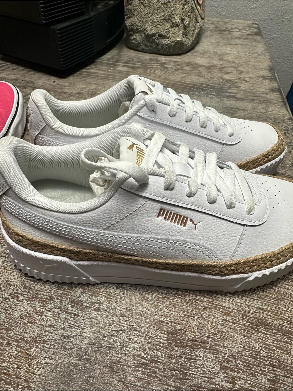 Puma NWOT White Women's Platform Sneakers with Jute Trim and Gold Accents